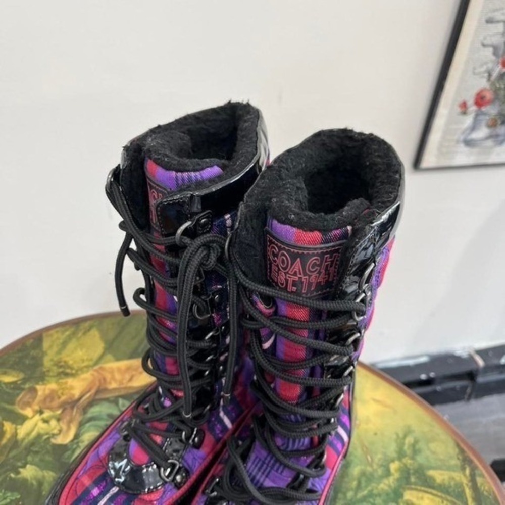 Vintage Y2K Coach Plaid‎ Faux Fur Lined Winter Lace-Up Boots plaid Print Size 6 - Picture 2 of 7